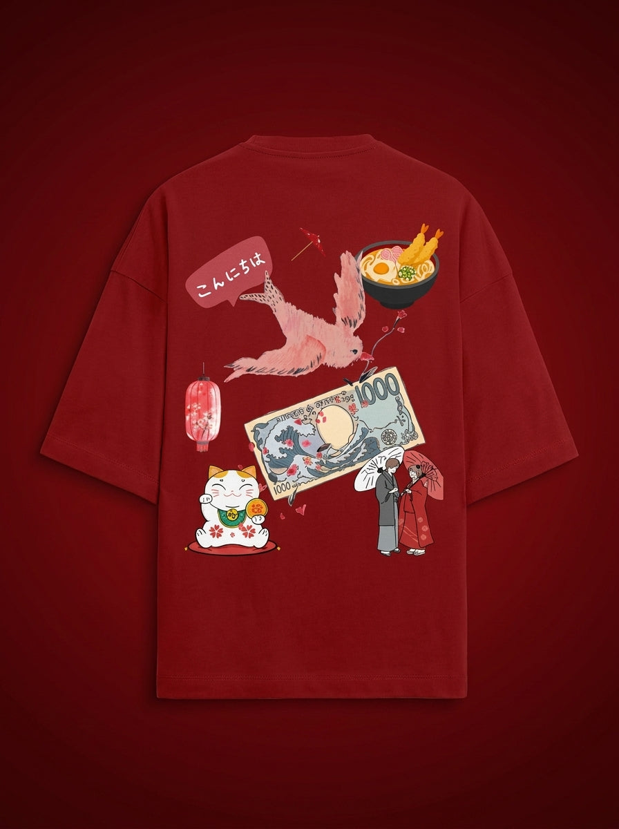 Outcast "Tokyo" Oversized Tee – back view | OutCastClub collage graphic tee India