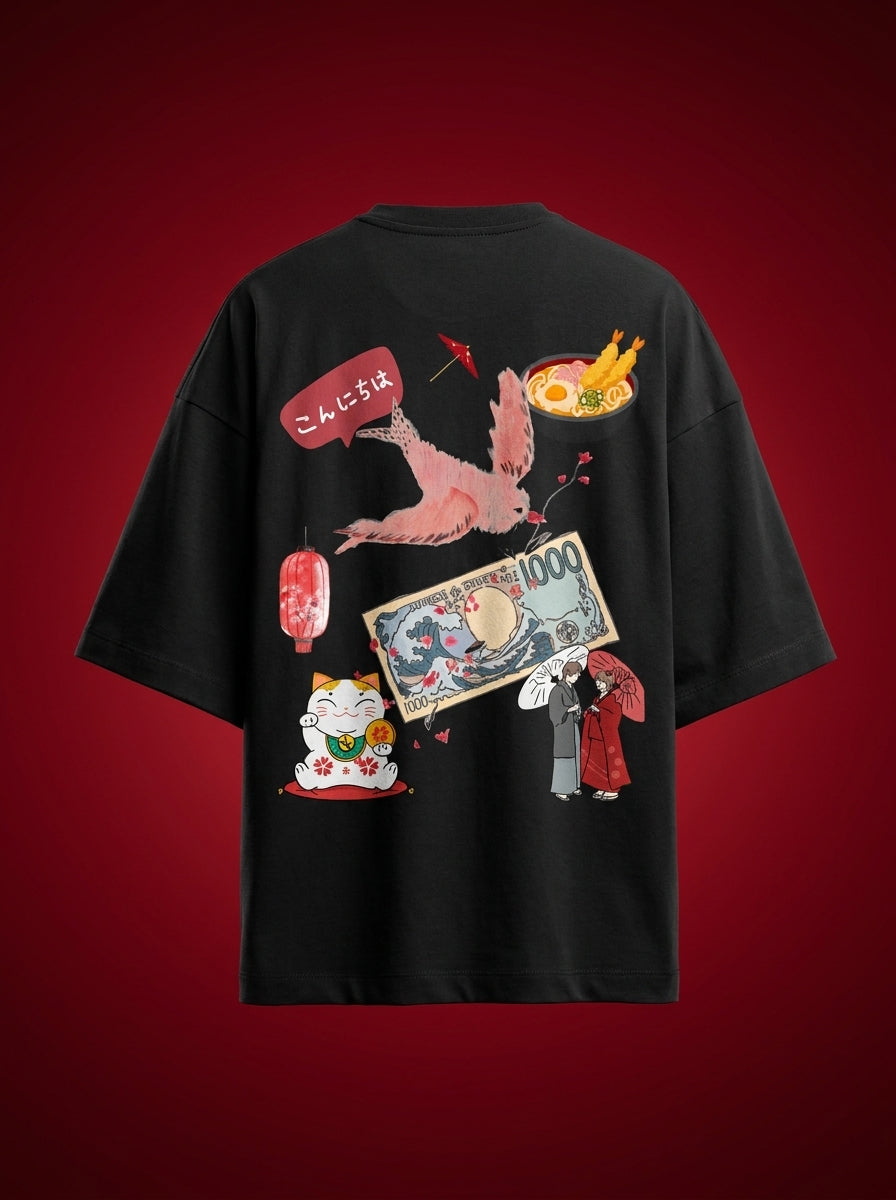 Outcast "Tokyo" Oversized Tee – back view | OutCastClub collage graphic tee India