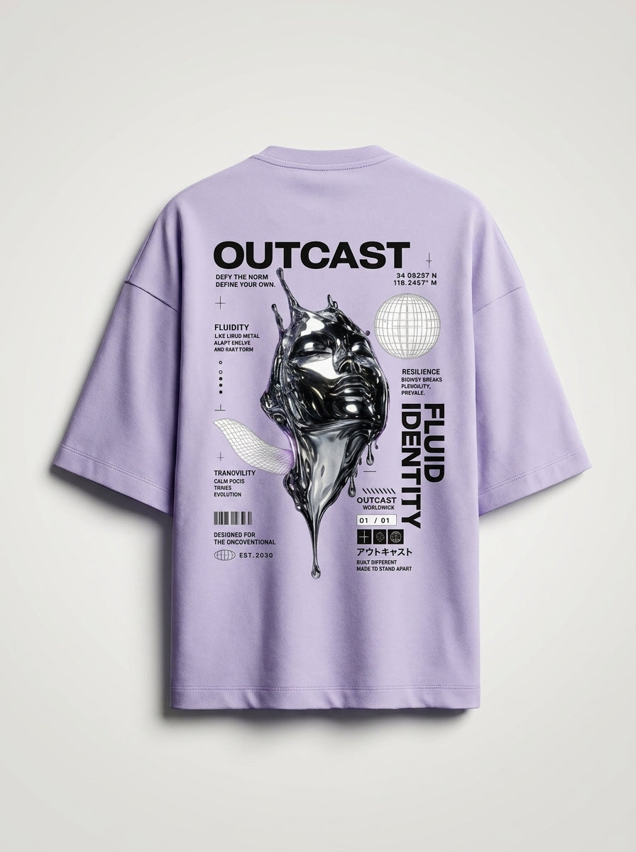 Outcast Fluid Identity Oversized Tee – back view | OutCastClub chrome graphic t shirt India