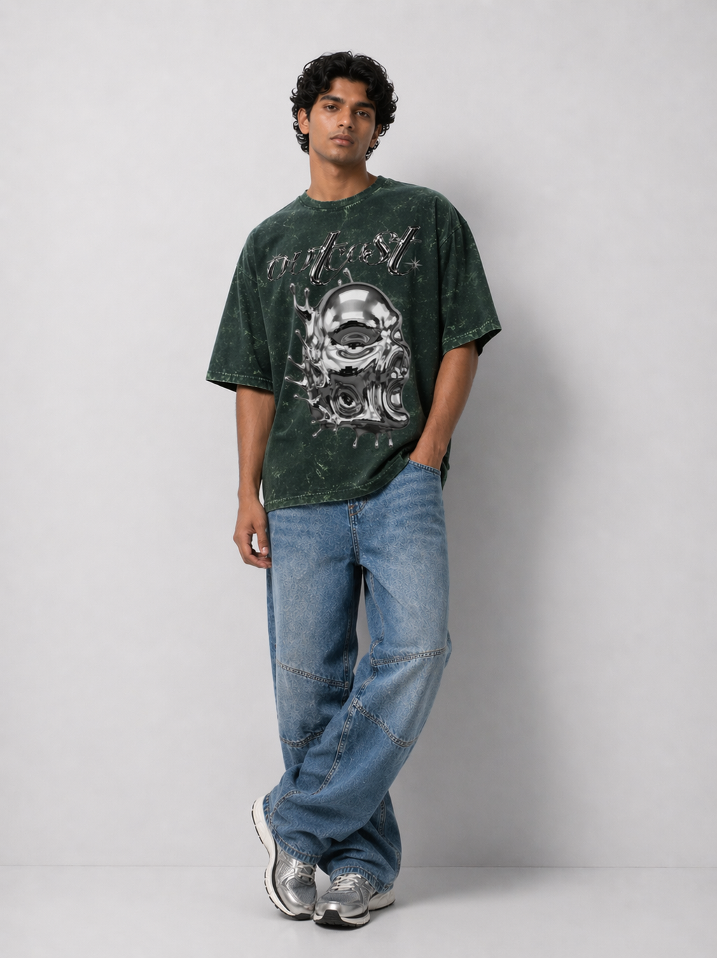 Outcast Acid Wash Skull Oversized Tee – view 7 | OutCastClub acid wash t shirt India