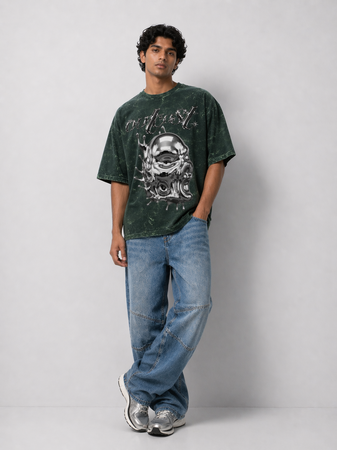 Outcast Acid Wash Skull Oversized Tee – view 7 | OutCastClub acid wash t shirt India