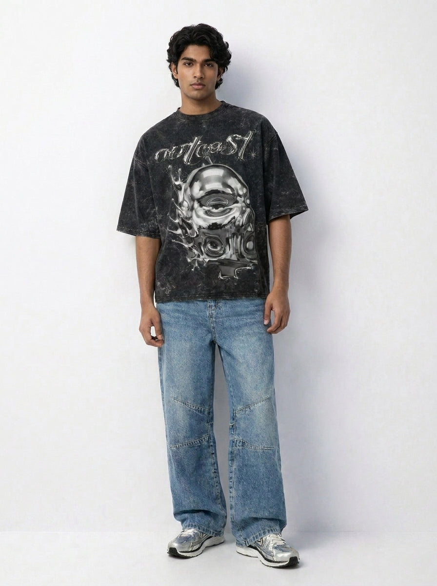Outcast Acid Wash Skull Oversized Tee – view 8 | OutCastClub acid wash t shirt India