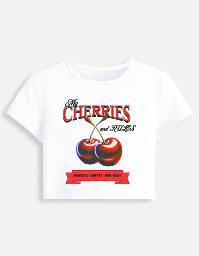 Outcast — Cherry Rules Baby Tee – front view | OutCastClub cherry graphic top India