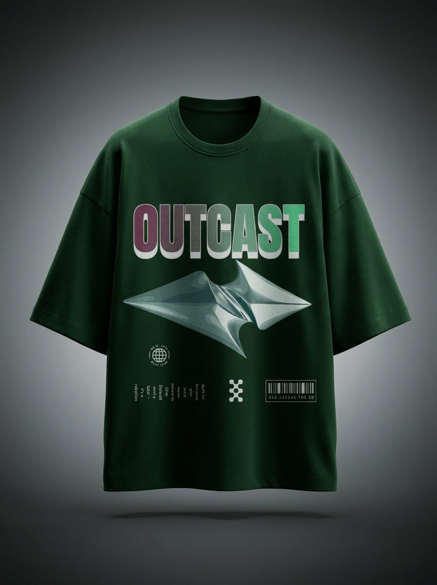Outcast "Chrome" Oversized Tee – front view | OutCastClub chrome graphic tee India
