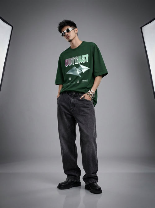 Outcast "Chrome" Oversized Tee – alternate view | OutCastClub chrome graphic tee India