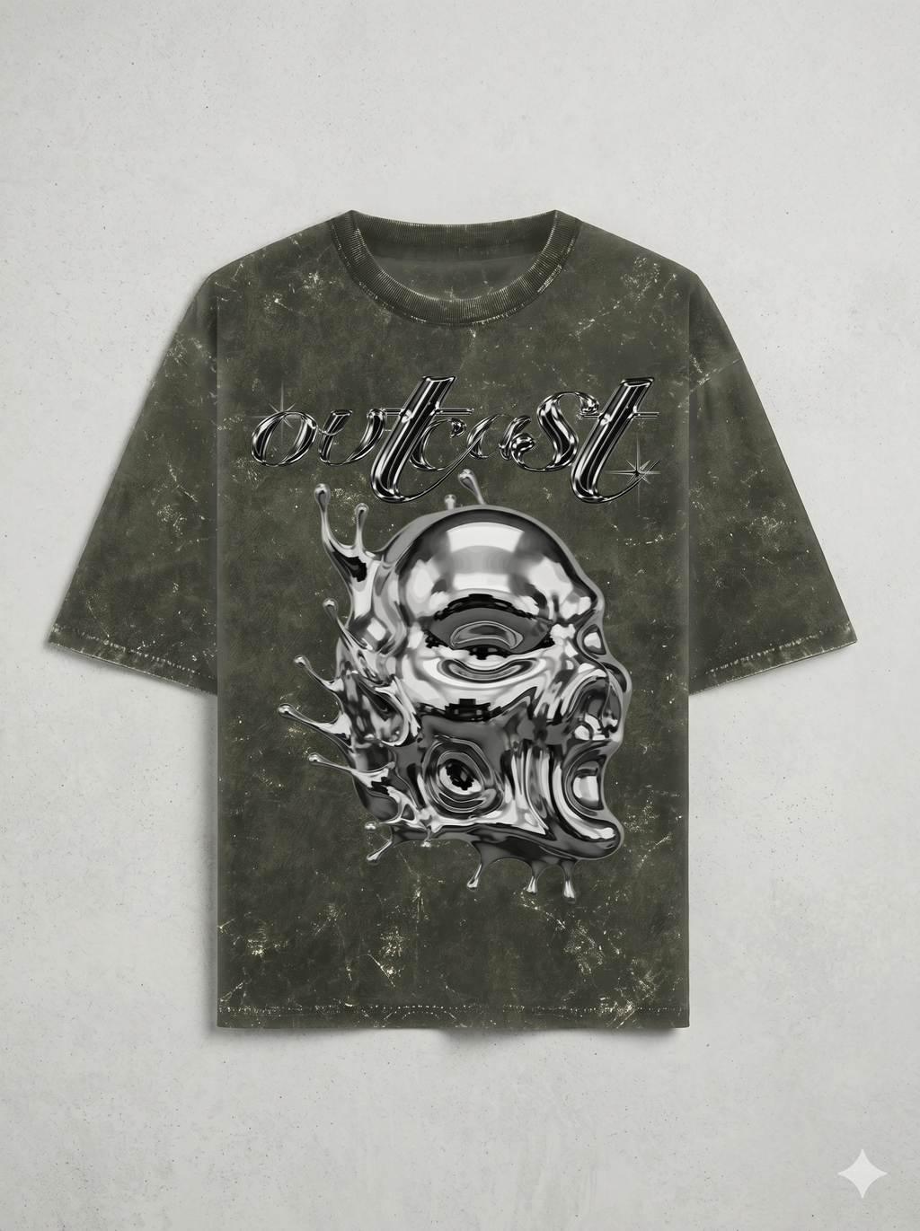 Outcast Acid Wash Skull Oversized Tee – lifestyle shot | OutCastClub acid wash t shirt India