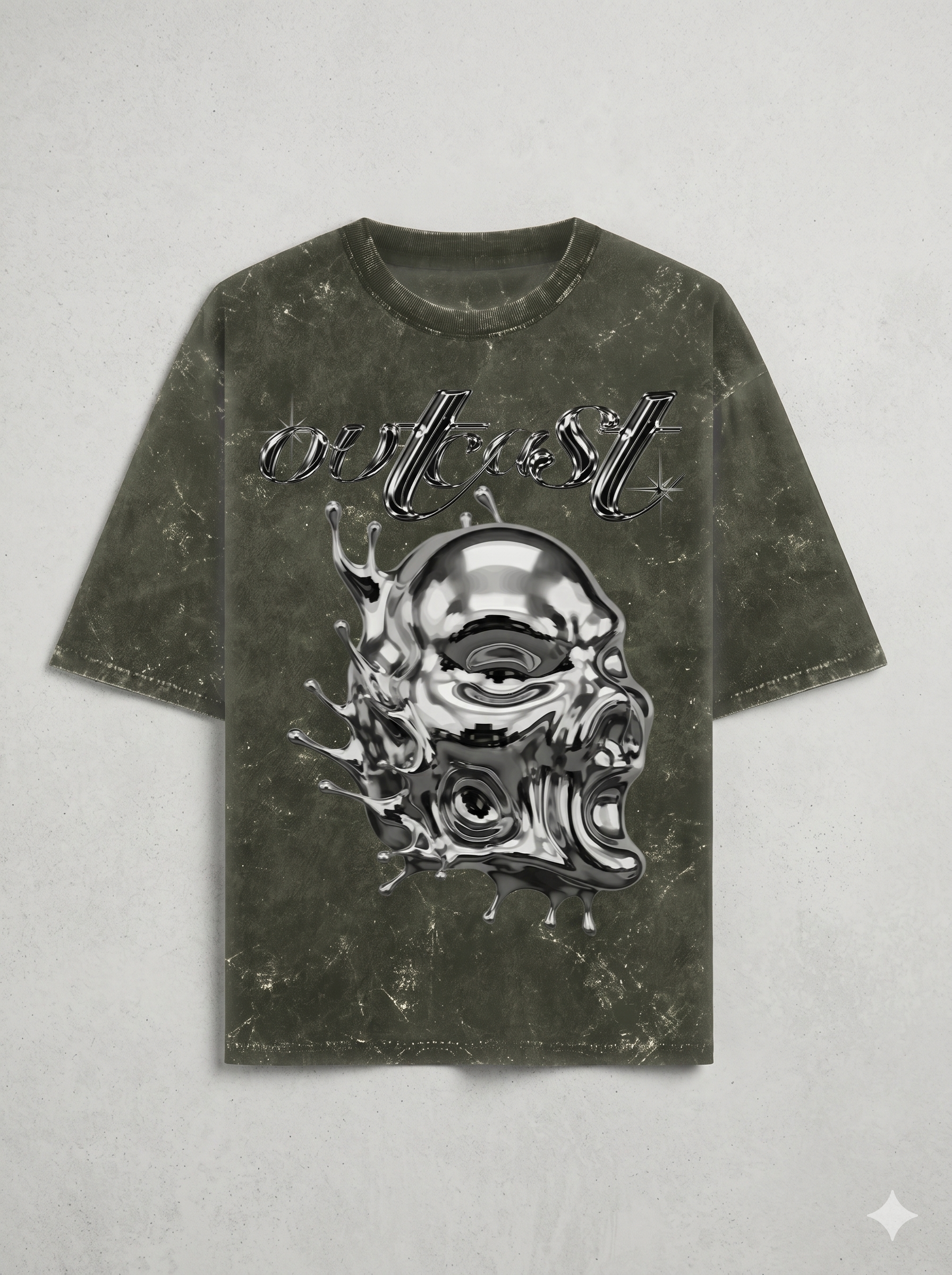 Outcast Acid Wash Skull Oversized Tee – lifestyle shot | OutCastClub acid wash t shirt India
