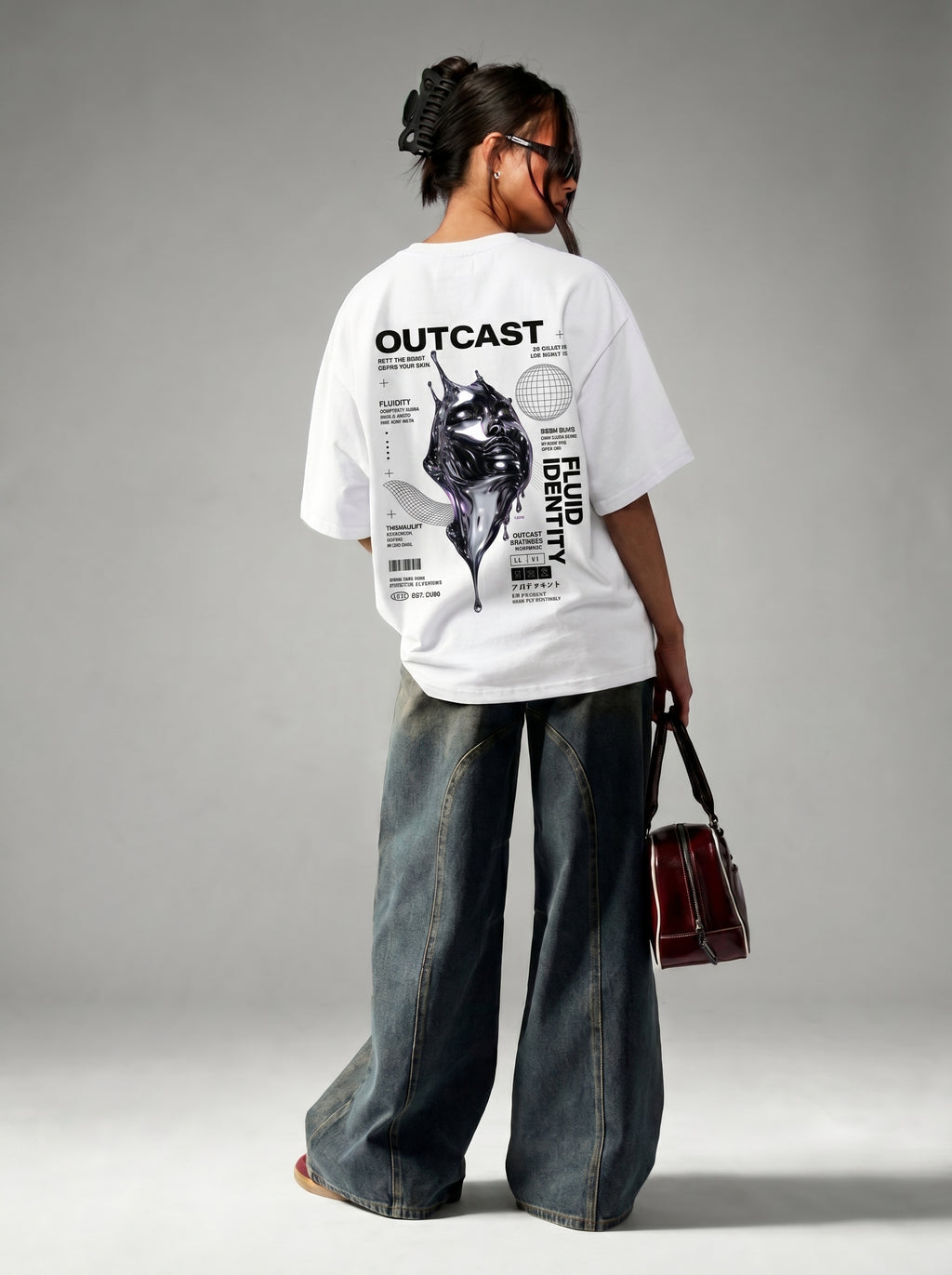 Outcast Fluid Identity Oversized Tee – alternate view | OutCastClub chrome graphic t shirt India
