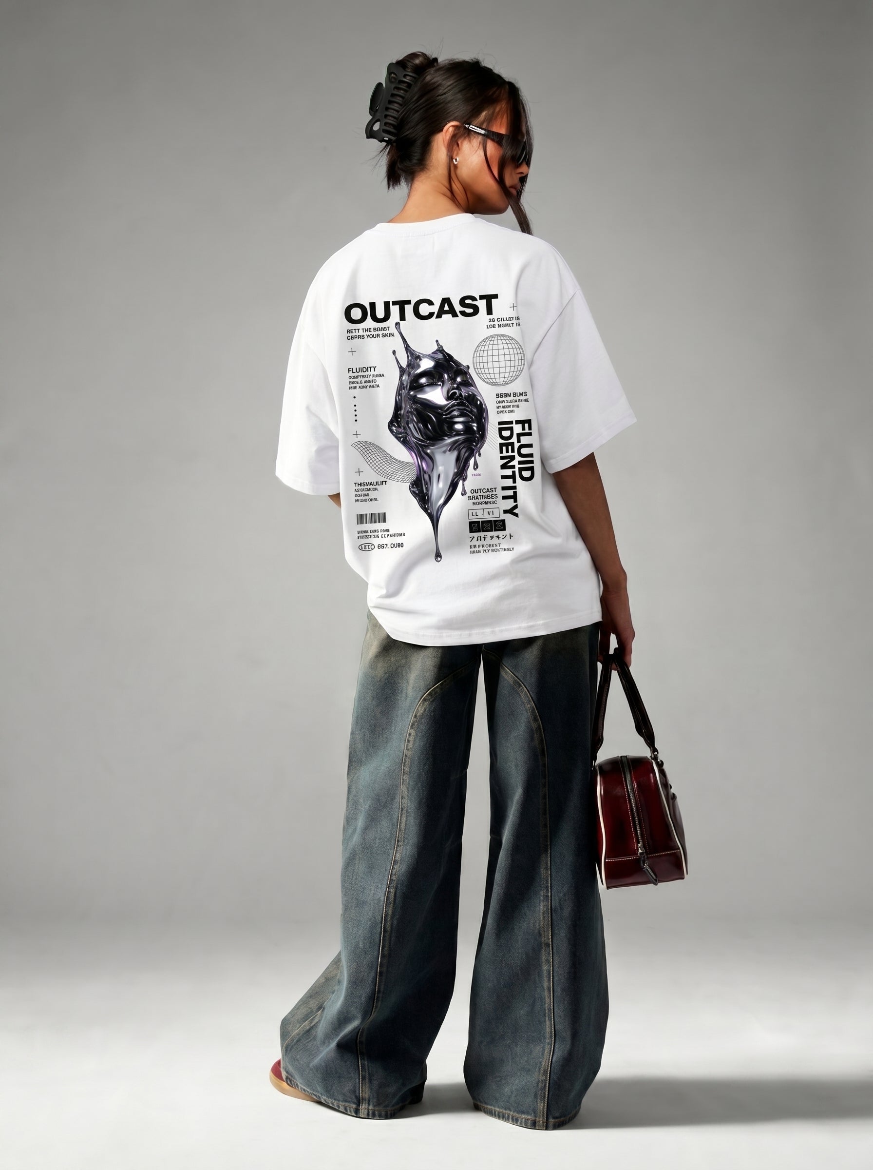 Outcast Fluid Identity Oversized Tee – alternate view | OutCastClub chrome graphic t shirt India