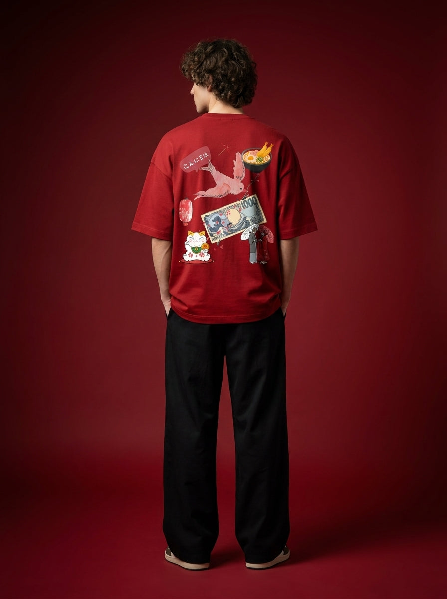 Outcast "Tokyo" Oversized Tee – male model wearing | OutCastClub collage graphic tee India