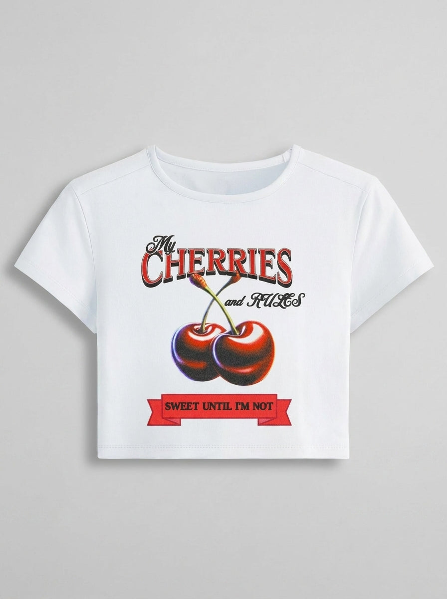 Outcast — Cherry Rules Baby Tee – front view | OutCastClub cherry graphic top India