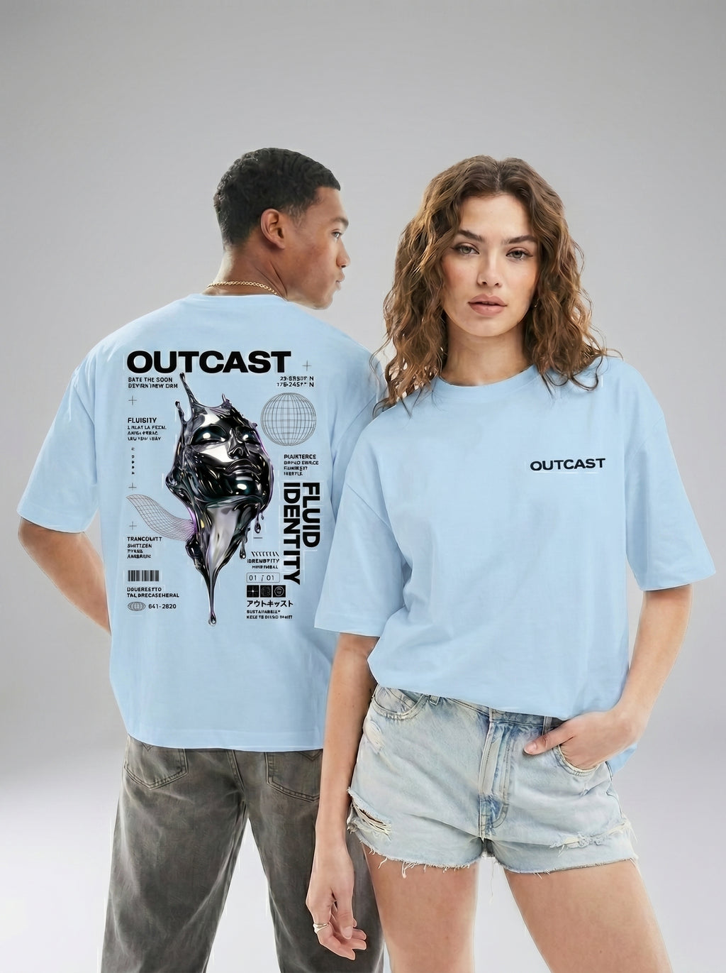 Outcast Fluid Identity Oversized Tee – back view | OutCastClub chrome graphic t shirt India