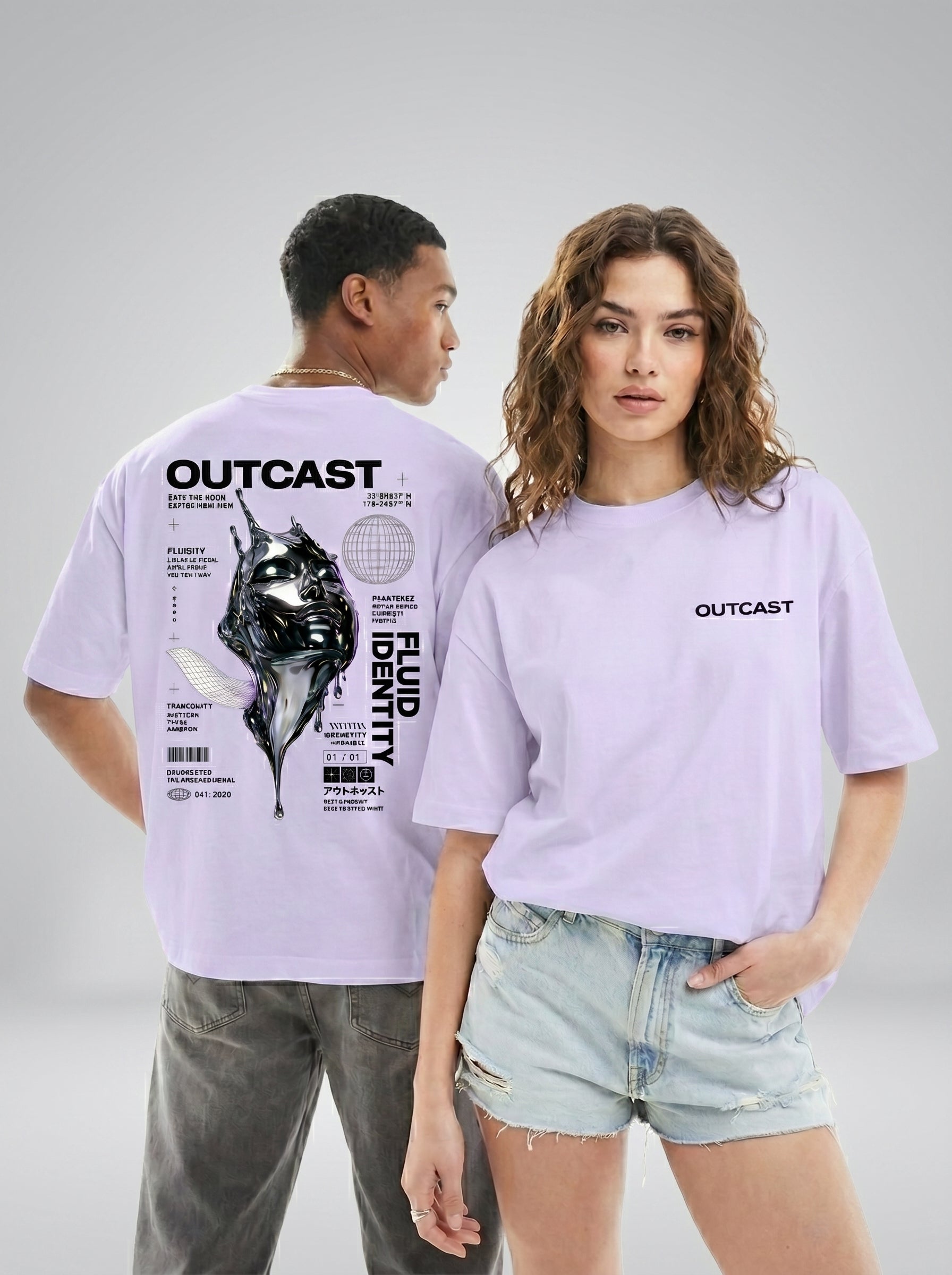 Outcast Fluid Identity Oversized Tee – back view | OutCastClub chrome graphic t shirt India