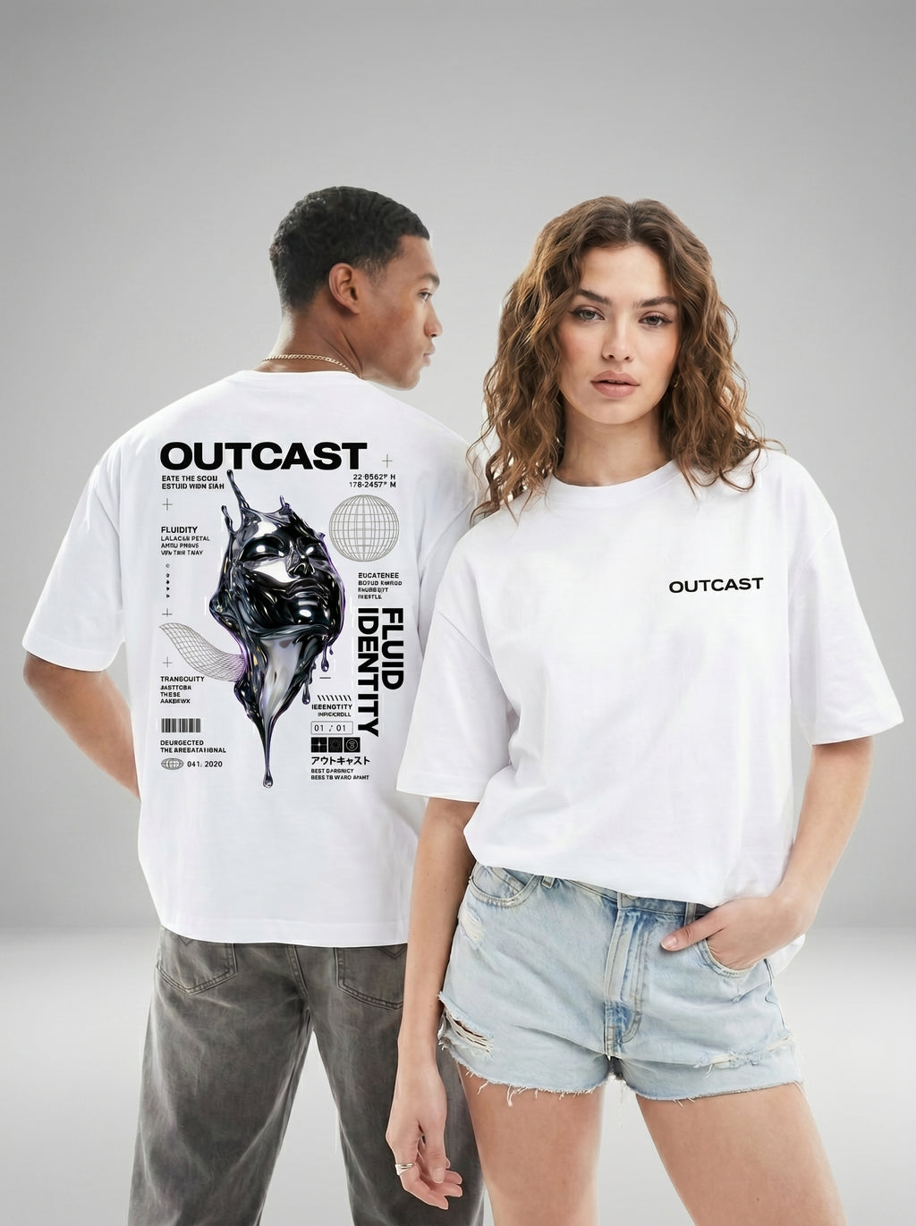 Outcast Fluid Identity Oversized Tee – back view | OutCastClub chrome graphic t shirt India