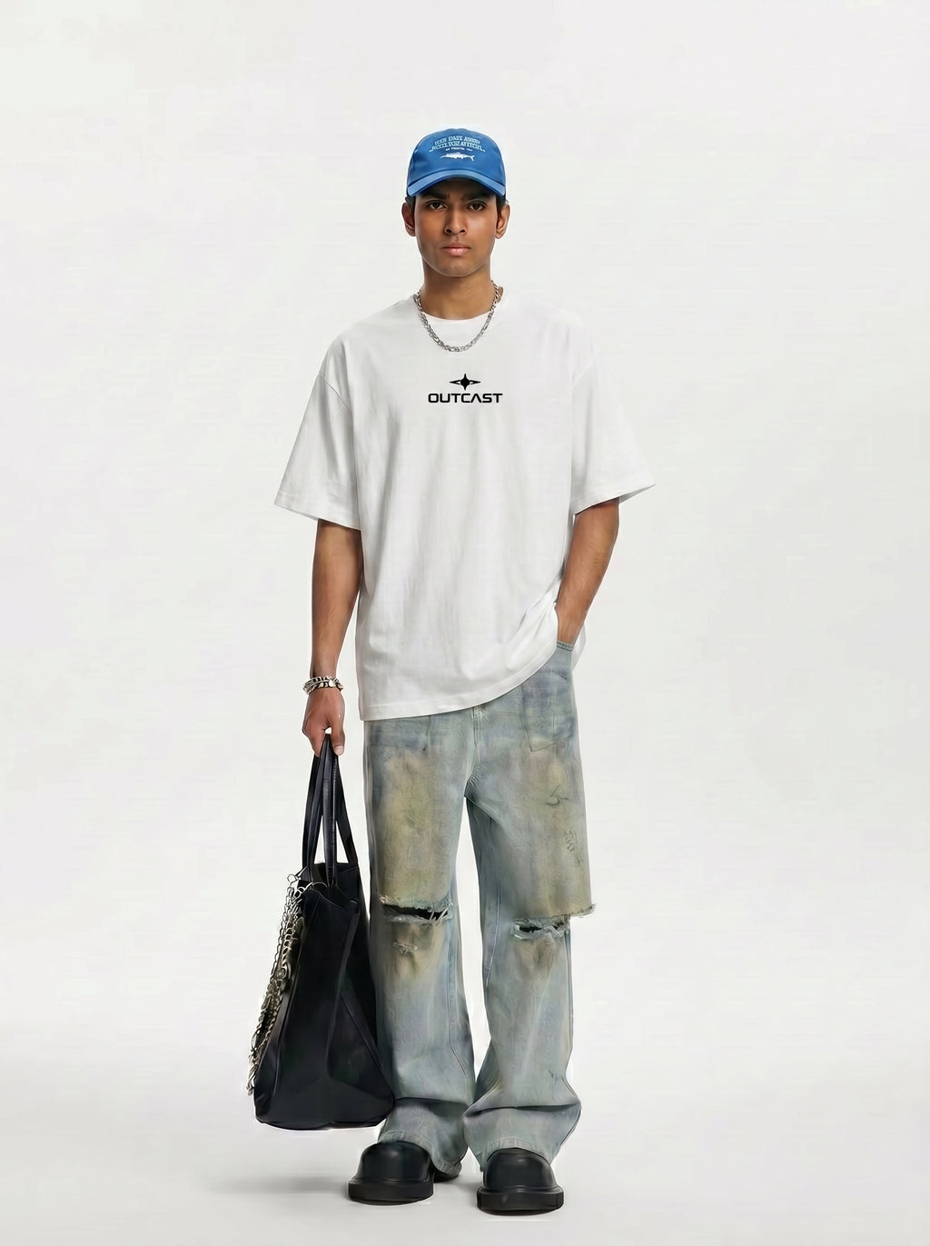 Outcast Essential Oversized T-Shirt – model in white | OutCastClub oversized t shirt India