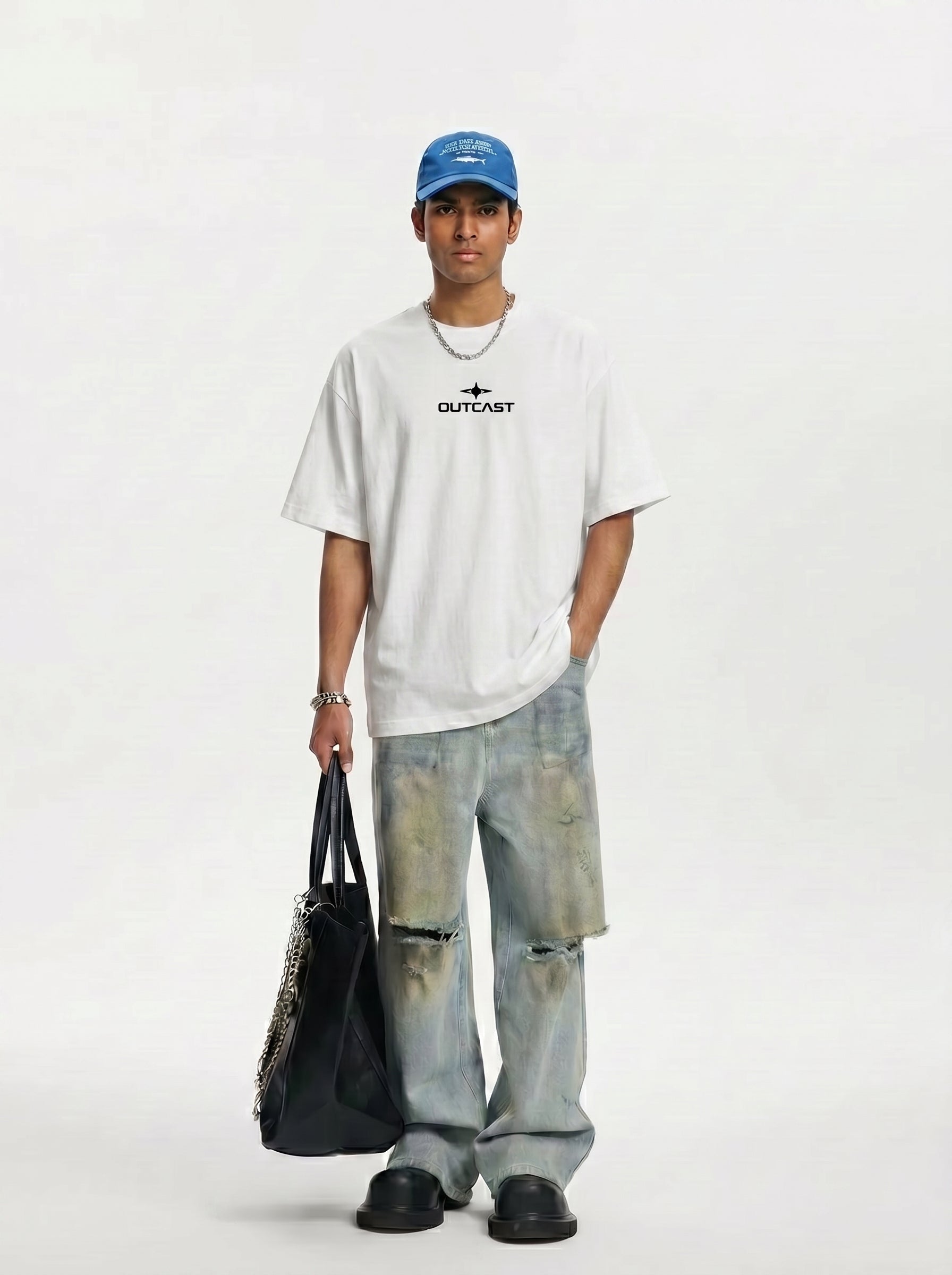 Outcast Essential Oversized T-Shirt – model in white | OutCastClub oversized t shirt India